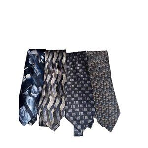 Lot Of 4 Vintage Silk Poly Men’s Ties Geometric  Navy Blue Cambridge Beene Nipon